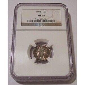 1958 Roosevelt Dime MS64 NGC Nice Toning